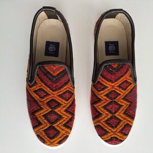 Res Ipsa EUC Kilim Slip On Red Orange Leather Trim Sneaker Loafers women 9